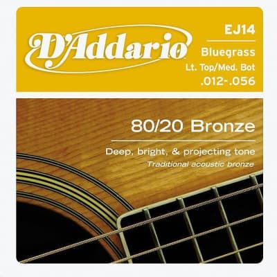 D'Addario EJ14 80/20 Bronze Acoustic Guitar Strings 12-56 lt top / med bottom image 1