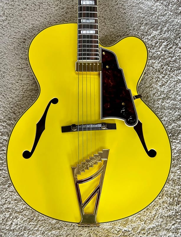D'Angelico Ltd Deluxe EXL1 Hollowbody Guitar, Matte Yellow w/Case, DADEXL1MYLGT image 1