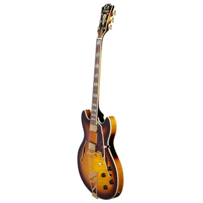 D'Angelico Guitars Excel DC 2018 16  Semi Hollow Electric Guitar with Stairstep Tailpiece, Pau Ferro Fingerboard, Vintage Sunburst image 16