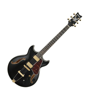 Ibanez AMH90 Black Double Cutaway Super 58 HH Gold Hardware Linden Semi-Hollow image 1