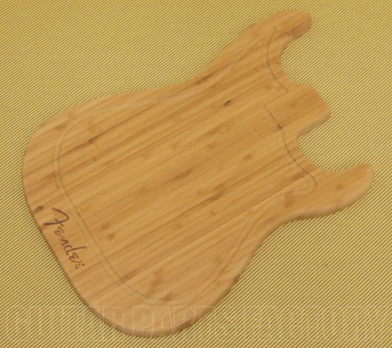 009-4034-000 Bamboo Fender Strat Cutting Board Guitar Shaped Kitchen Cut Board image 1
