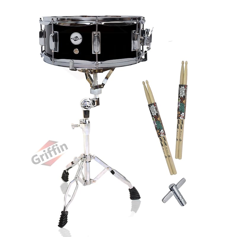 GRIFFIN Snare Drum Black 14"x5.5 Poplar Wood Shell Acoustic Reverb