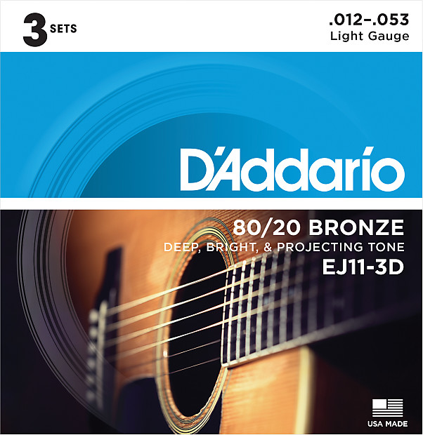 D'Addario EJ11 80/20 Bronze Acoustic Guitar Strings - Light (12-53) 3 Sets image 1