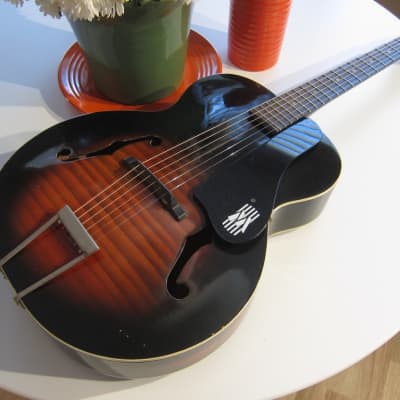 Harmony Monterey Archtop Acoustic Guitar All Original USA Circa-1959-Red Black Sunburst image 1