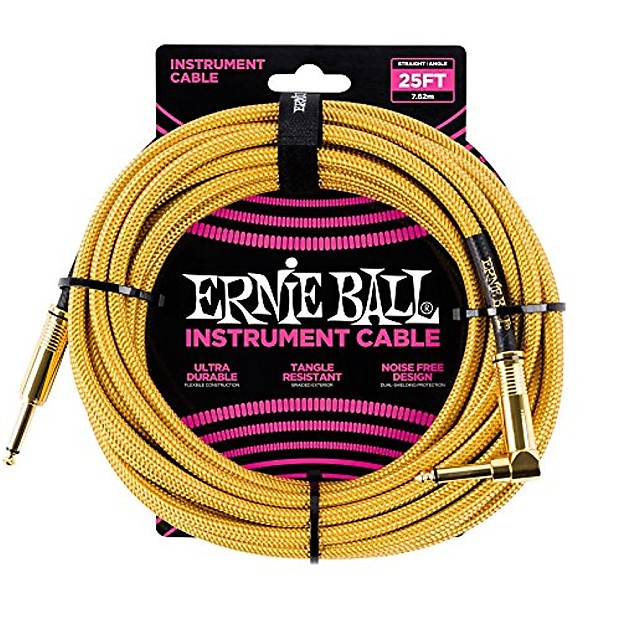 Ernie Ball P06070 1/4" TS Straight to Right-Angle Instrument Cable - 25' image 1