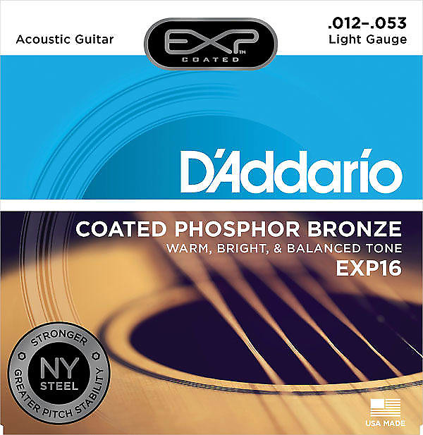D'Addario EXP16 Coated Phosphor Bronze Light Acoustic Guitar Strings, .012 - .053 image 1