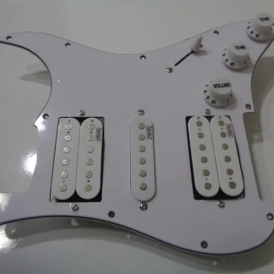 Handmade prewired HSH neodymium Strat pickguard with HB split switch TR BL and mid PU cutoff switch. image 2
