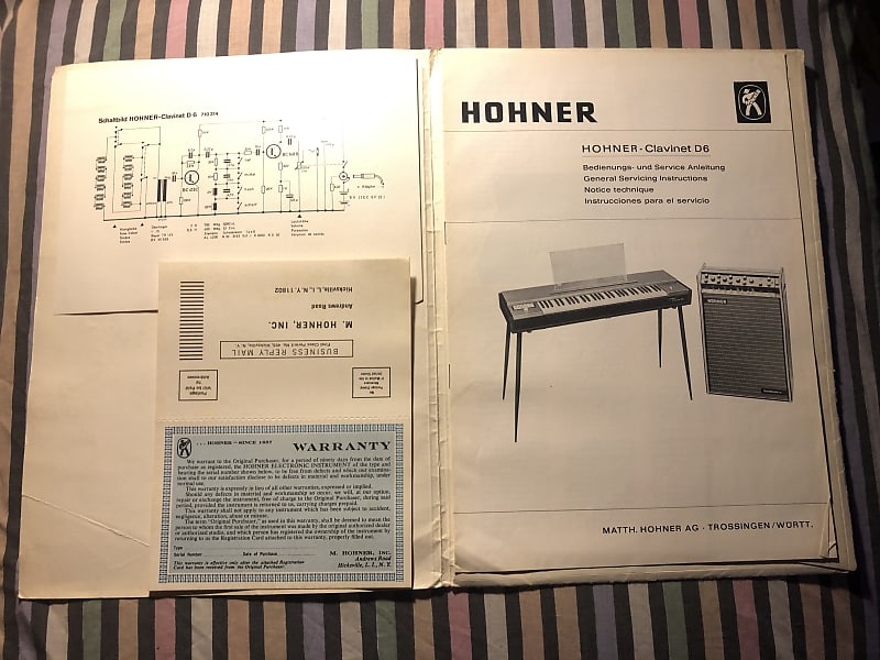 RARE Loaded Hohner Clavinet D6 Dealer's Brochure w/ Manual
