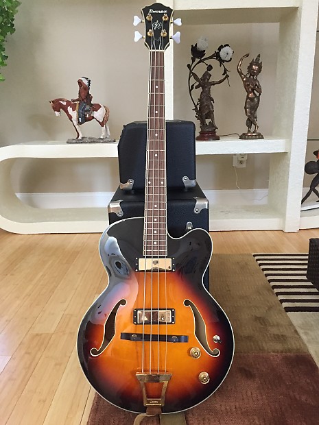 Ibanez Artcore AFB200 Hollowbody Electric Bass Guitar Brown Sunburst with Case