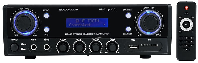 Rockville BLUAMP 100 Home Stereo Bluetooth Amplifier with USB/Mic Input+RCA Out image 1