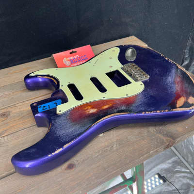 Real Life Relics Custom Class Strat® Stratocaster® Body Heavy Relic Metallic Purple Over Sunburst  #6  3 Lb 12 Oz image 5