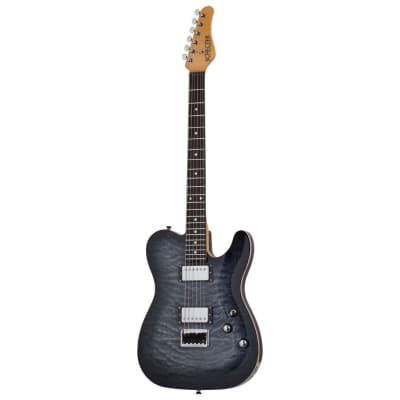 Schecter PT Classic 6-String Right-Handed Electric Guitar with Mahogany Semi-Hollow Body and Ebony Fretboard (Transparent Black Burst) image 1