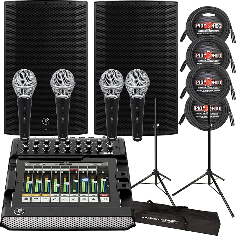 Mackie TH-15A Thump 15 1300W Speakers Pair + Mackie DL1608 Mixer + Stands + Cables & Mics image 1