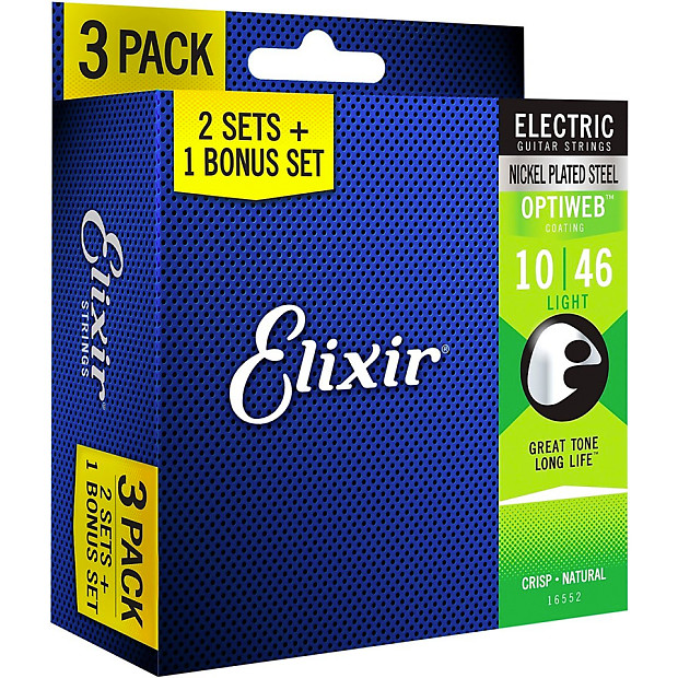 Elixir 16552-3PK Optiweb Nickel-Plated Steel Electric Guitar Strings - Light (10-46) 3-Pack image 1