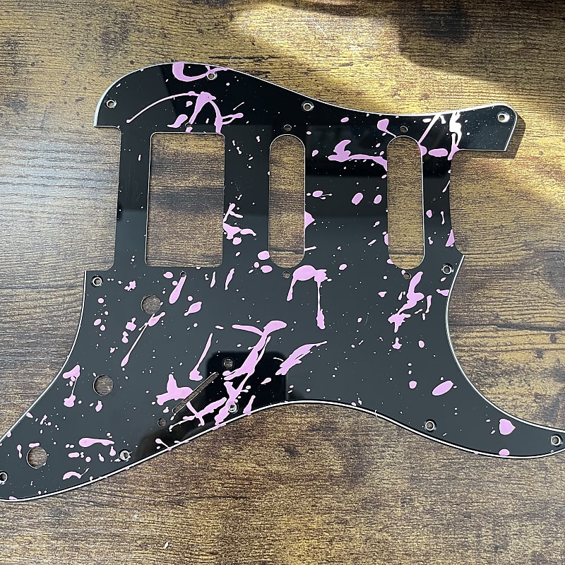 Warmoth Stratocaster HSS Pink Splatter Custom Pickguard Reverb