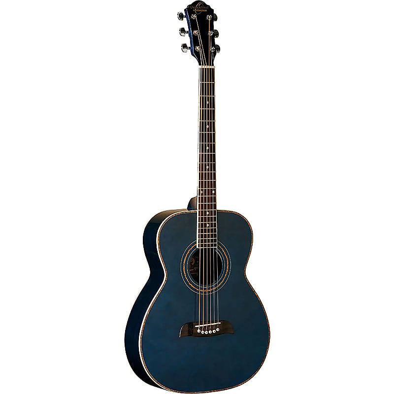 Oscar Schmidt OF2TBL Folk Acoustic Guitar, Trans Blue image 1