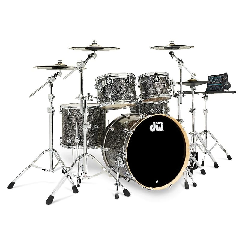 DWe Electronic Acoustic Drum Set Kit 10/12/16/22" with 14" Matching Snare & Cymbal Pack in Black Galaxy Sparkle image 1