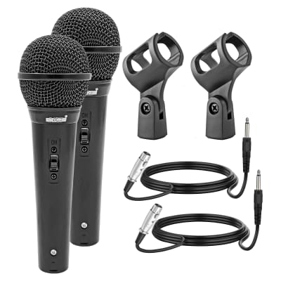 5 Core Professional Dynamic Microphone PAIR Cardiod Unidirectional Handheld Mic Karaoke Singing Wired Microphones with Detachable 12ft XLR Cable, Mic Clip  PM 101 BLK 2PCS image 1
