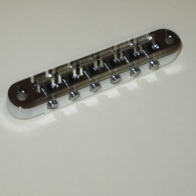 new very near A+ (NO packaging) genuine Gibson Nashville Tune-O-Matic Bridge Chrome: bridge + saddles and height adjustment mounting pieces (NO anchors) image 8