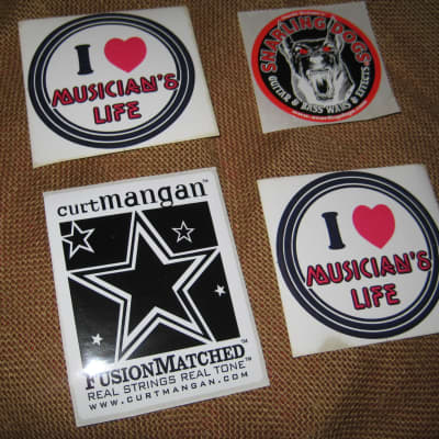 Snarling Dogs, Curt Mangen & Musician's Life 4 Logo Stickers Large and Colorful from '90's for sale