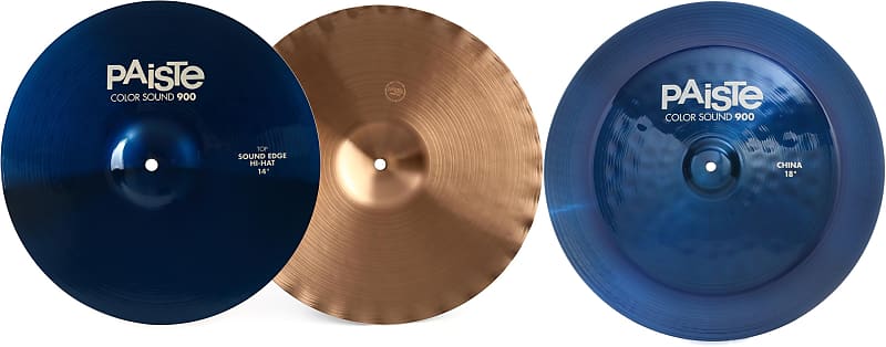 Paiste 14 inch Color Sound 900 Blue Sound Edge Hi-hat Cymbals  Bundle with Paiste 18 inch Color Sound 900 Blue China Cymbal image 1
