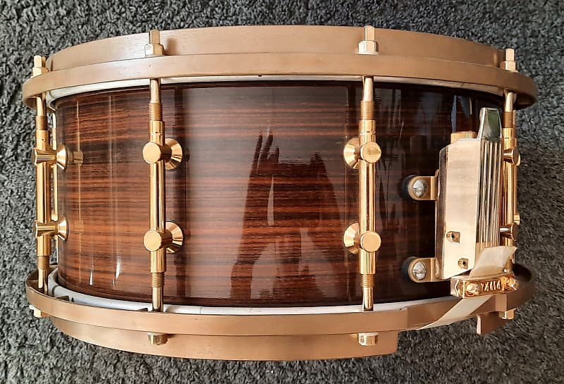 Tama Pro Custom Rosewood snare - bellbrass hoops - gold