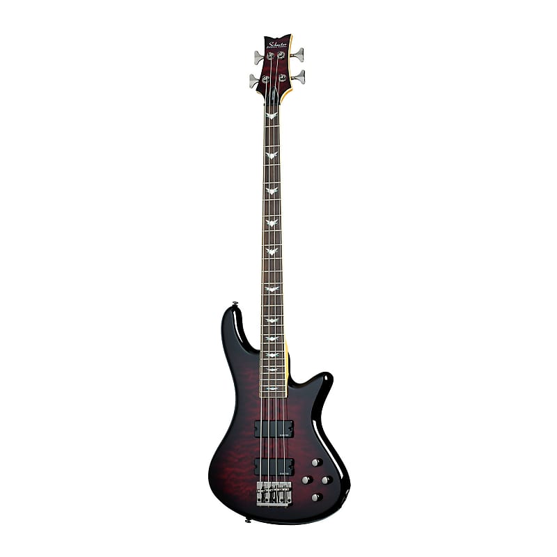 Schecter Stiletto Extreme 4-String Bass Guitar with Battery Compartment  (Right-Handed, Black Cherry) Bundle with Guitar Cable, Clip-On Tuner Tripod 