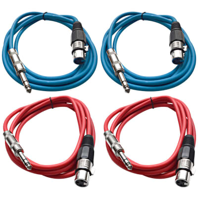 4 Pack of 1/4 Inch to XLR Female Patch Cables 6 Foot Extension Cords Jumper - Blue and Red image 1