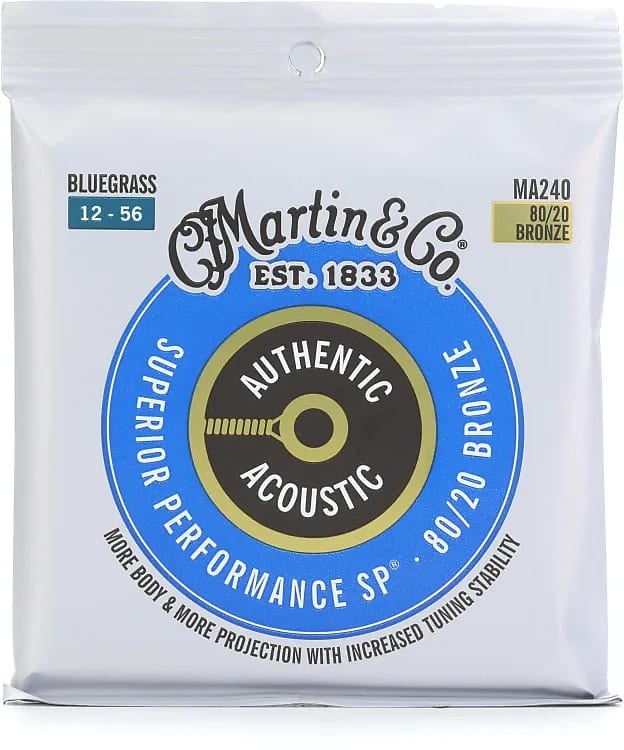 Martin MA240 Authentic Acoustic Superior Performance 80/20 Bronze Guitar Strings - .012-.056 Bluegrass