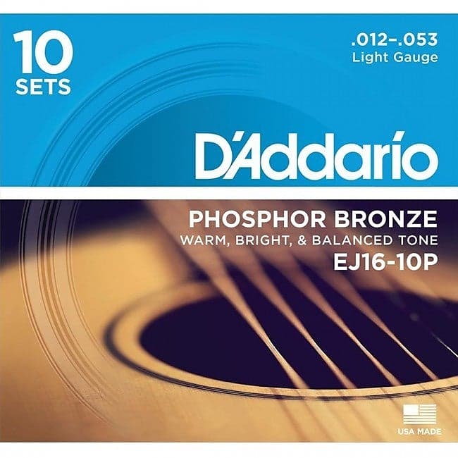 10 Pack of D'Addario EJ16 Acoustic Guitar Strings Phosphor Bronze 12-53 Light image 1