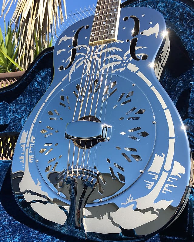 National Reso-Phonic Style O GERMAN SILVER 14 Fret 2024 Mirror Nickel with Deco Palm Tree Design image 1