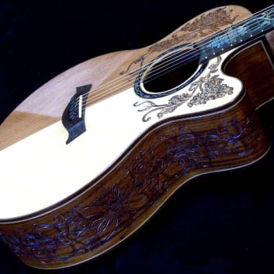 Blueberry Handmade Acoustic Guitar Grand Concert Floral Motif Built to Order image 11