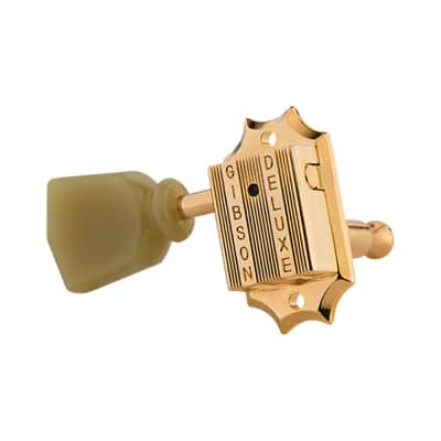Gibson Deluxe Tuners 3 x 3 Kluson Style with Bolt Bushing (Gold, Green Key) image 3