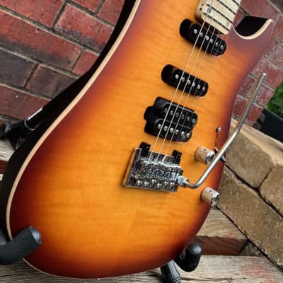 Vigier Excalibur Ultra Blues HSS Amber Matte Flame Top Guitar W/Tremolo & Deluxe Gig Bag image 3