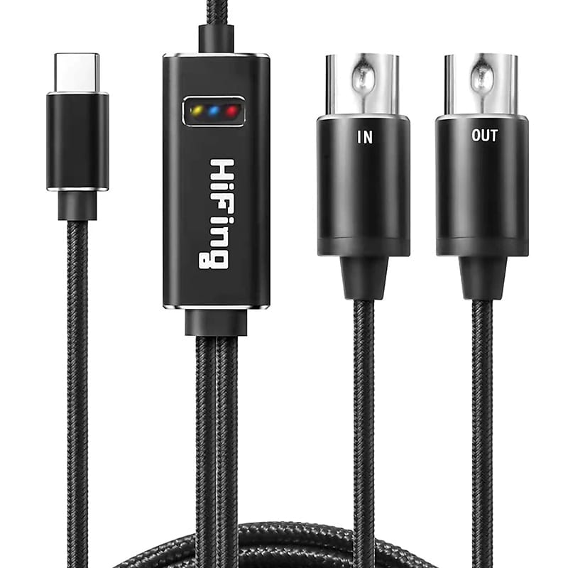  Fasgear USB C MIDI Cable with Type C to USB Adapter, 6ft Type C  to in-Out MIDI Cable for Music Keyboard Piano to PC Laptop, MIDI to USB C  Interface Converter