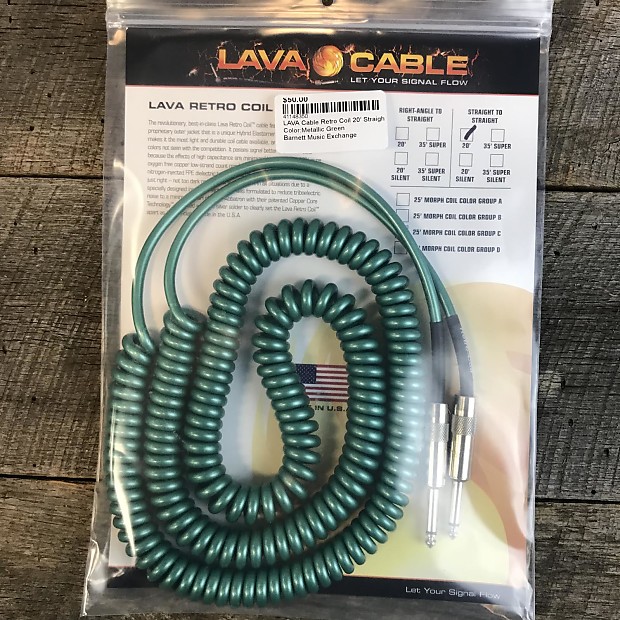 Lava Cable Retro Coil 20' Straight to Straight in Metallic Green- Ships FREE in USA image 1