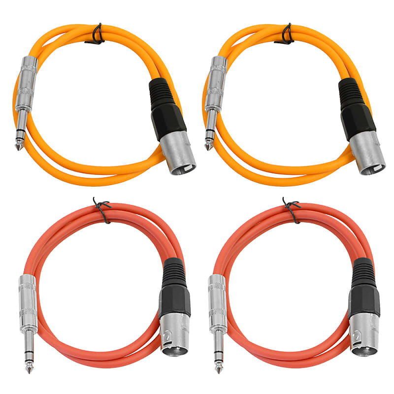 4 Pack of 1/4 Inch to XLR Male Patch Cables 3 Foot Extension Cords Jumper - Orange and Red image 1
