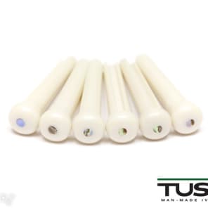 Graph Tech PP-1182-00 TUSQ Traditional Style Bridge Pin Set - White with 2mm Paua Shell Dot Inlay (set of 6) image 4