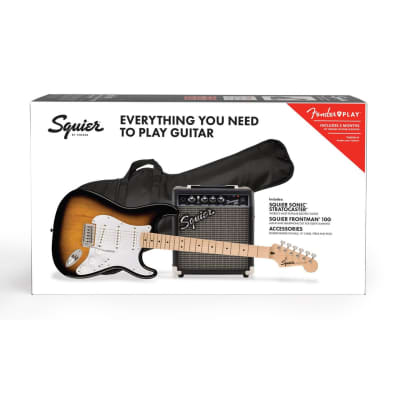 Squier Sonic Stratocaster Pack, Maple Fingerboard in 2-Color Sunburst, Gig Bag, Squier Frontman 10G Amplifier image 2
