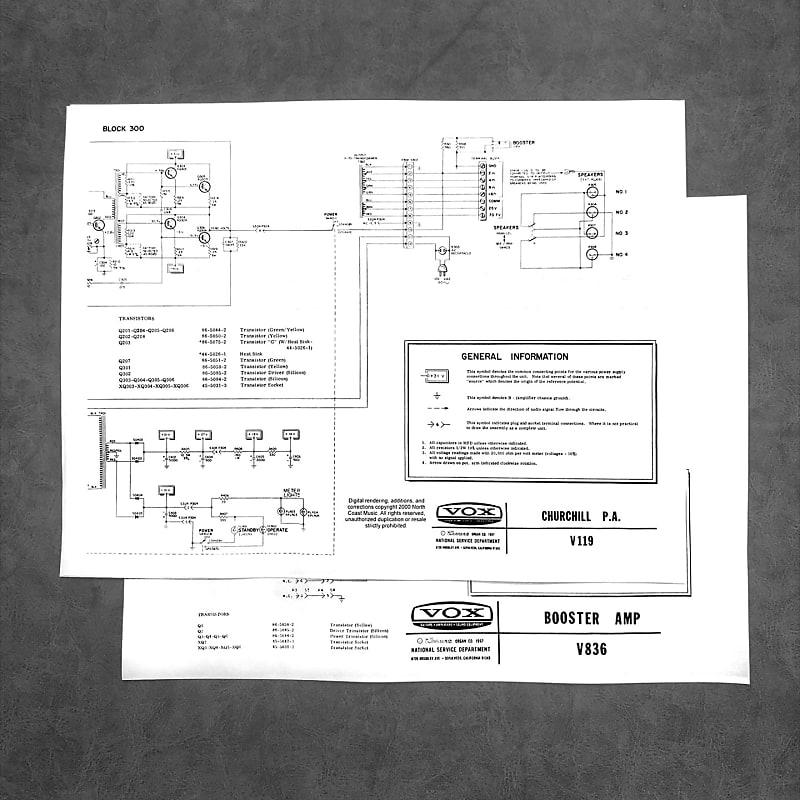 Schematic Diagram Package  for Vox V119 Churchill PA Head and V836 Vox Booster Amp image 1