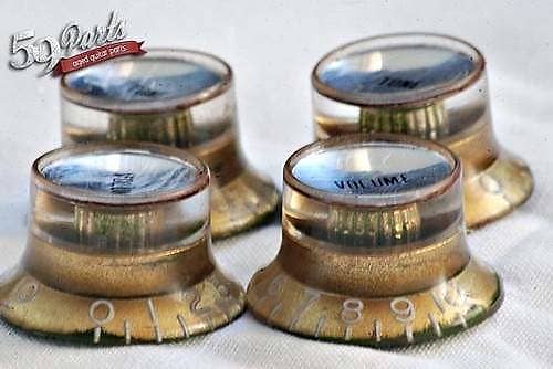 Set of 4 Hand Aged Gibson Les Paul Top Hat Reflector knobs gold, relic,  aged, 1959 Historic Les Paul