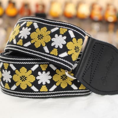 Souldier Tulip Rooftop Lennon Gold Flower Guitar Strap with leather ends *Free Shipping in the USA* image 1