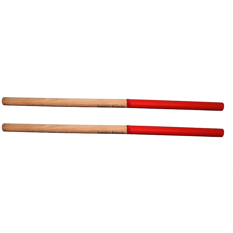 2Pcs Wood Cardio Drum Sticks with Non-Slip Rubber Handle Ideal for  Drumming, Fitness, Aerobic Class, Exercises (Red)