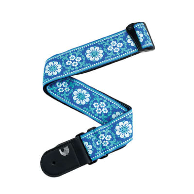 D'Addario Peace & Love Blue/White Woven Guitar Strap image 1