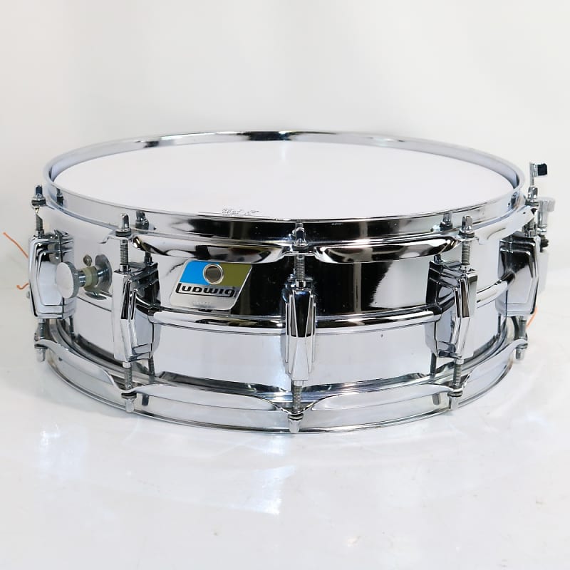 Ludwig No. 400 Supraphonic 5x14" Aluminum Snare Drum with Rounded Blue/Olive Badge 1979 - 1984 image 1