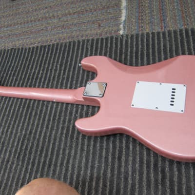 Crescent Strat Style Guitar, Salmon Colo Plays Good, Sounds Good, Needs New Strings, Cool Color, Goo image 7