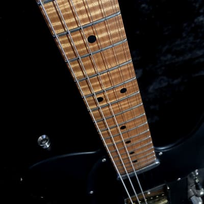 LsL T Bone One Matte Black Tele, Telecaster 5A Highly Figured Roasted Flame Maple Neck & Fretboard, Aged, Relic image 13