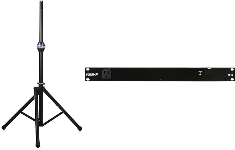 Ultimate Support TS-90B TeleLock Speaker Stand  Bundle with Furman M-8x2 8 Outlet Power Conditioner image 1