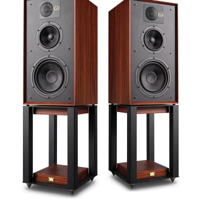 Wharfedale Linton 85th Anniversary Bookshelf Speakers wtih Stands (Red Mahogany, Pair) image 2