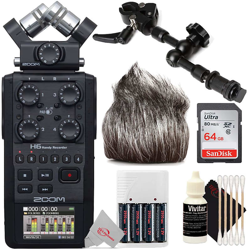 Zoom H6 Black Finish 6-Track Portable Recorder with 16GB Card & SD Card  Adaptor